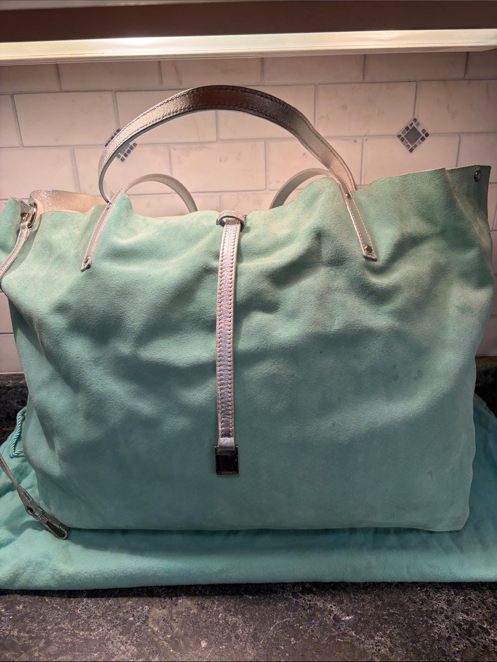 TIFFANY BLUE Suede Reversible Tote Bag